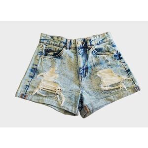 Refuge Women's Distressed Mom Shorts Light Blue High Rise Size 1